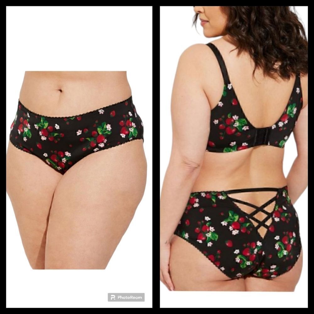 6X 30W Torrid Black Strawberry Panty Second Skin Microfiber Hipster Cage Back Li